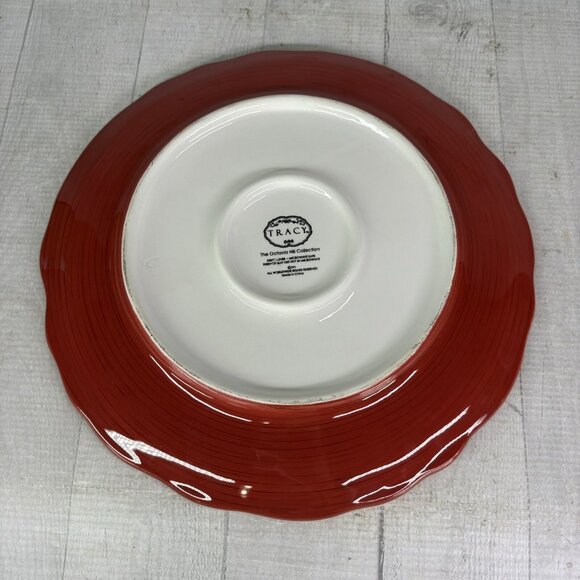 Tracy Porter THE OCTAVIA HILL COLLECTION Solid Red Embossed Dinner Plates Set 2 - Picture 3 of 14